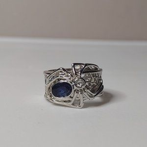 Spider Ring With Blue Plastic Stone Size 9